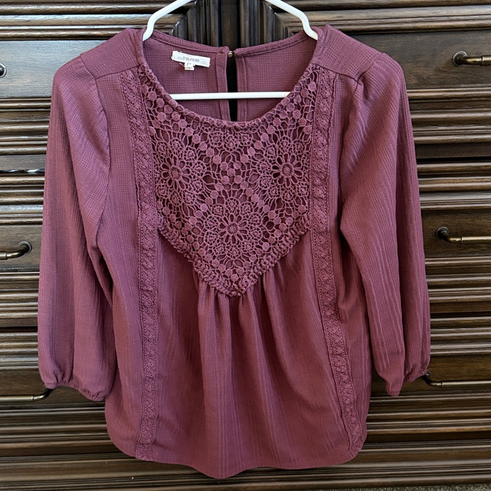 Maurices Plum Crochet Accent Blouse